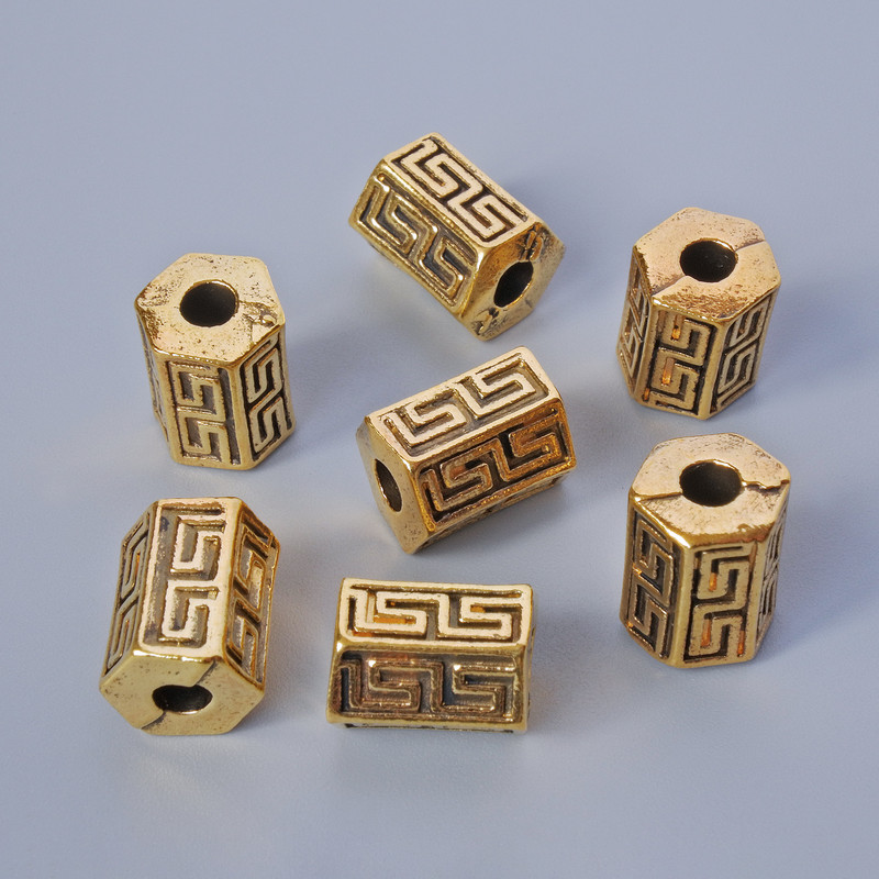 Koralik-wkładka, średnica 10×7 mm, średnica otworu 2,9 mm, opakowanie 7 szt., masa ±20 g, kolor metalu: złoty
