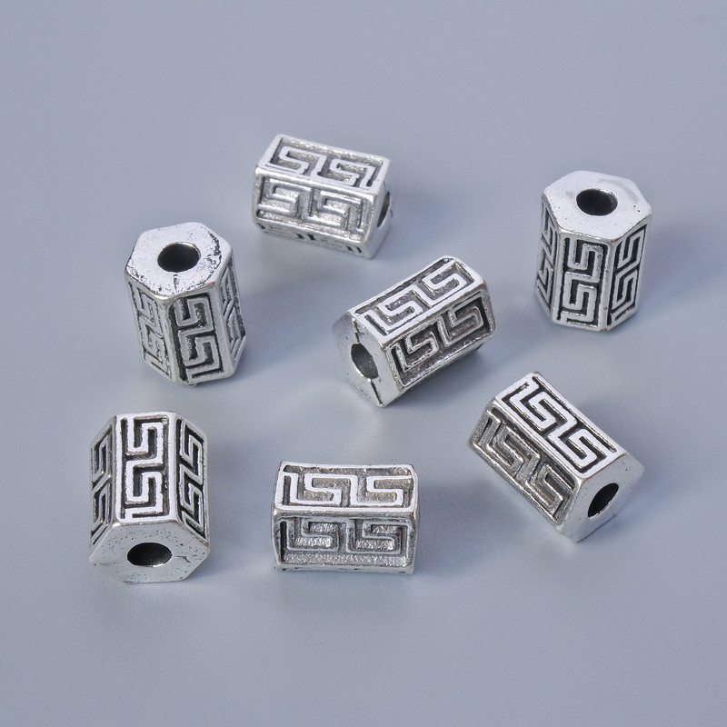 Wkładka koralikowa srebrzysta, średnica 10×7 mm, średnica otworu 2,9 mm, opakowanie 7 szt., +/- 20 g, srebrzysty kolor metalu