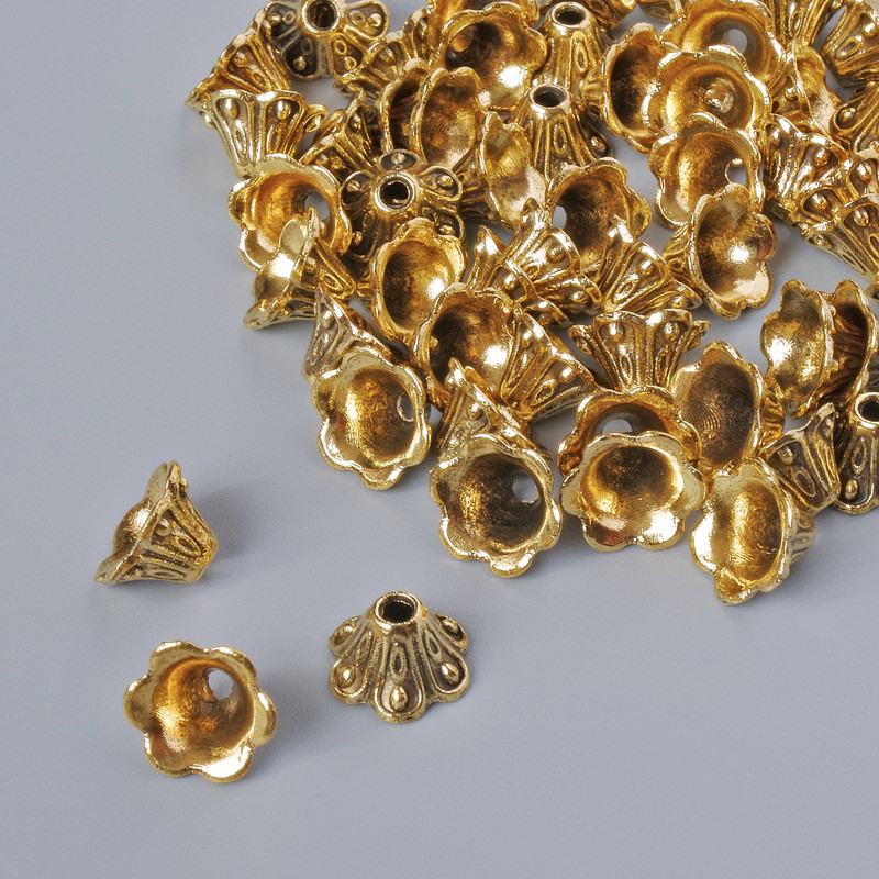 Końcówka do biżuterii, średnica 8×5 mm, średnica otworu 1,7 mm, masa 20 g ±, kolor złocisty metalu