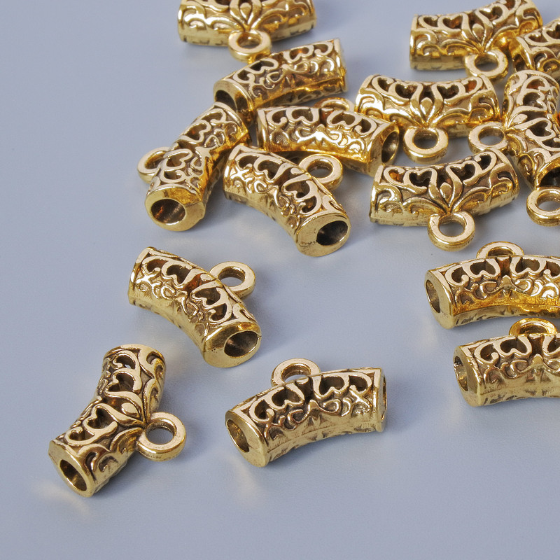 Złocisty uchwyt bajla, średnica 13,5×5 mm, średnica otworu 2 mm, 2,7 mm, długość 9 mm, opakowanie 19 szt. ± 20 g