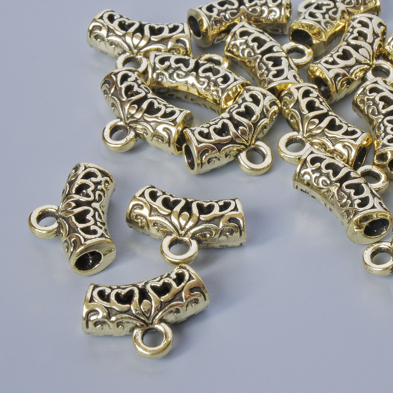 Okucie bajla – trzymacz, średnica 13,5×5 mm, średnica otworu 2 mm, 2,7 mm, długość 9 mm, opakowanie 19 szt. ± 20 g ± jasnozłoty kolor metalu
