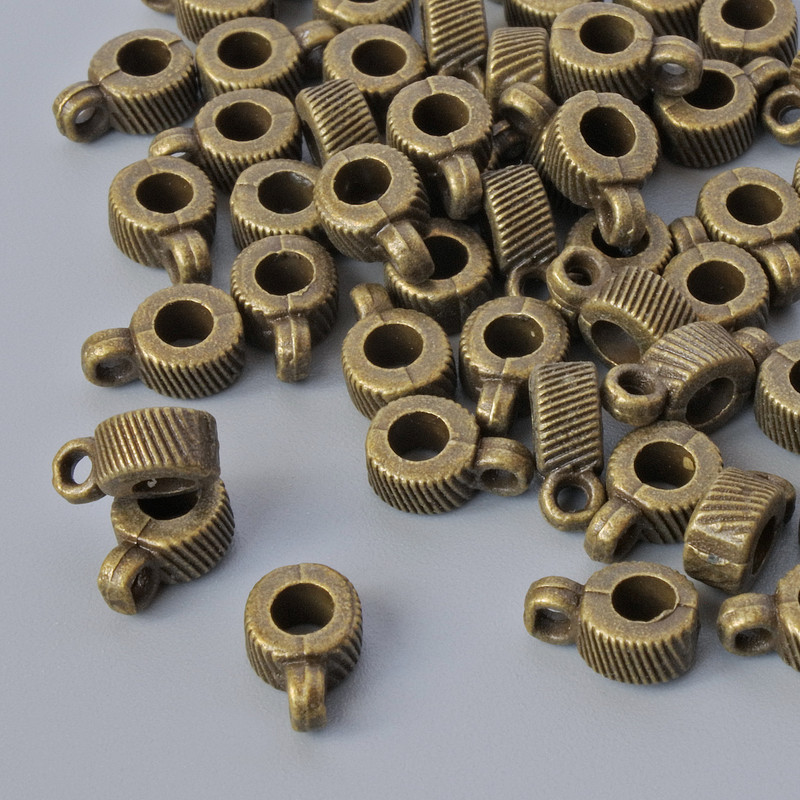 Uchwyt bajla do biżuterii, średnica 3×5 mm, średnica otworu 1,4–2,6 mm, długość 7,5 mm, opakowanie 50 szt. ± kolor brązowy metalu