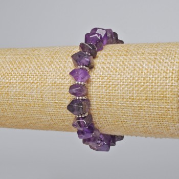 Bransoletka z ametystu naturalnego, fasetowane koraliki rondelowe, średnica 10×7 mm ±, długość 18 cm ± (na elastycznej żyłce) z metalowymi wstawkami
