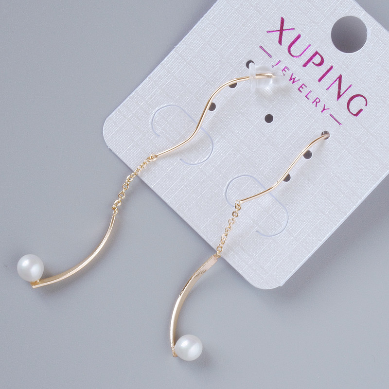 Kolczyki Xuping z białymi perłami Majorki, średnica 21,5×5 mm, długość około 35 mm, bez zapięcia, pozłacane 18K