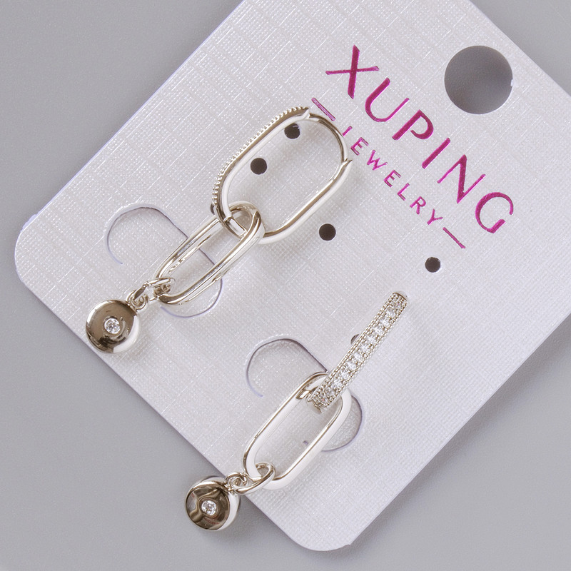 Kolczyki Xuping z białymi kryształami, średnica 15×2 mm, długość około 35 mm, rodowane
