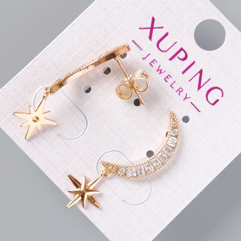 Kolczyki sztyfty «Księżyc i Gwiazda» Xuping z białymi cyrkoniami, średnica 19×3,5 mm, długość 30 mm ± pozłacane 18K