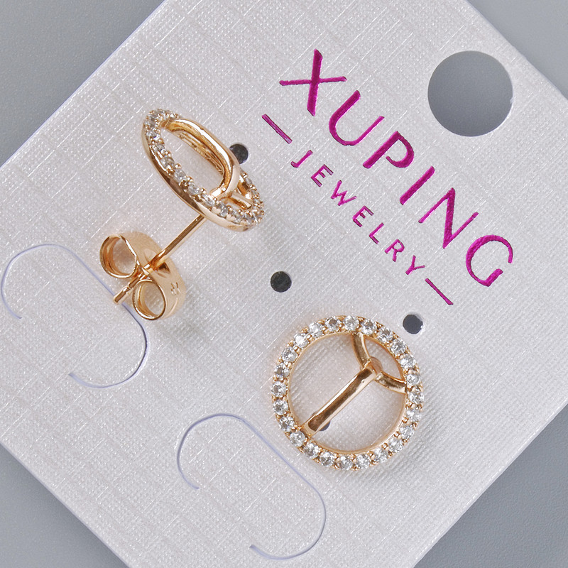 Kolczyki sztyfty Xuping z białymi kryształami, średnica 12 mm +/-, pozłacane 18K