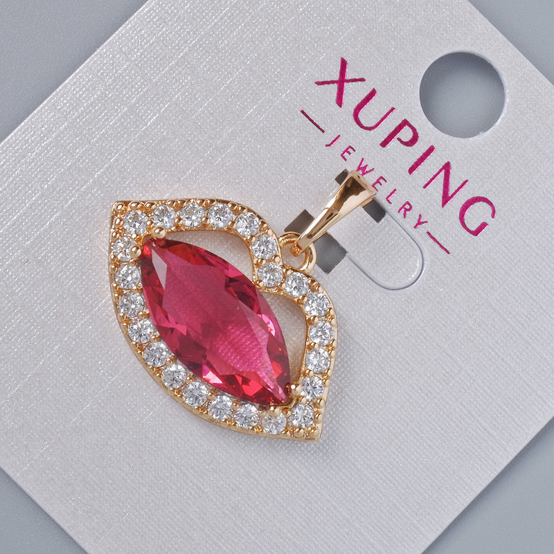 Wisiorek «Usta» Xuping z białymi cyrkoniami i czerwonym kamieniem, średnica 17×24 mm, długość 23 mm, pozłacanie 18K