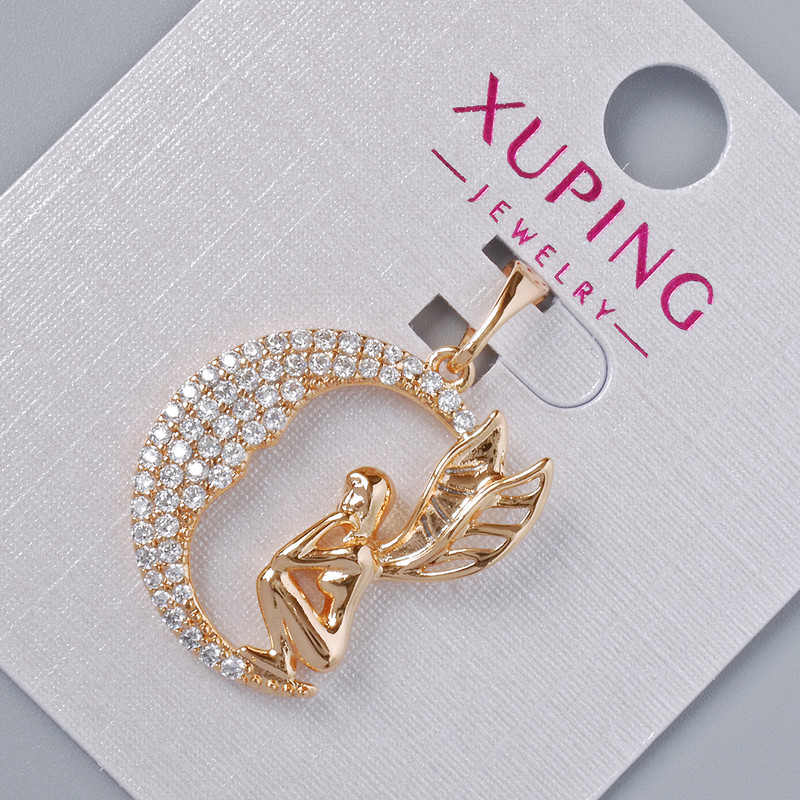 Wisiorek „Wróżka” Xuping z białymi kryształami, średnica 21,5×18,5 mm, długość 27 mm, pozłacanie 18K