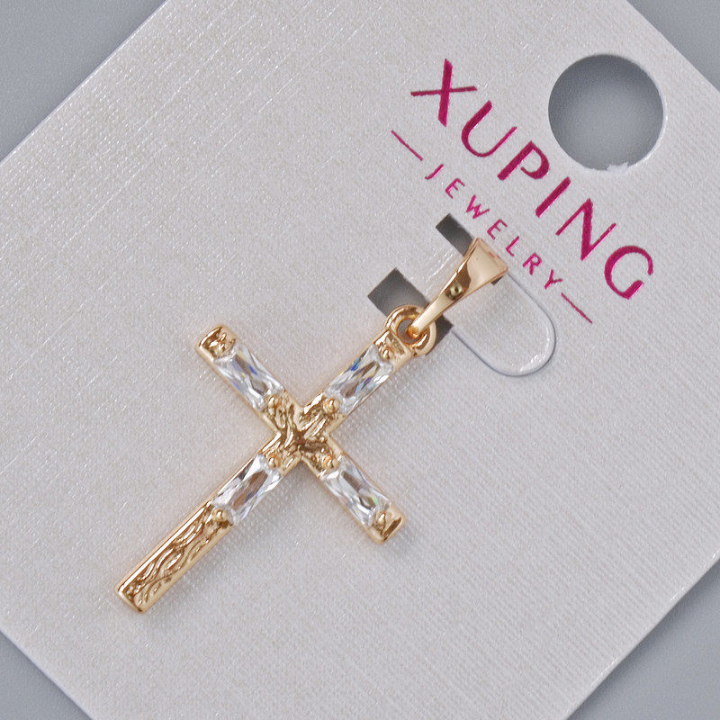 Wisiorek "Krzyż" Xuping z białymi kryształami, średnica 23,5×16 mm, długość 29 mm, pozłacanie 18K