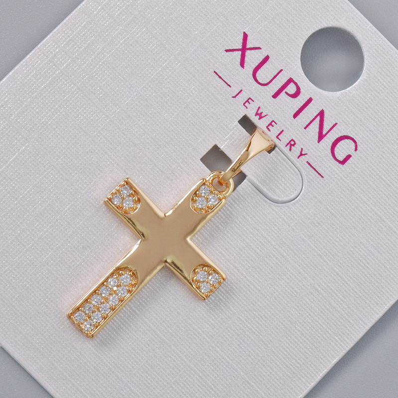 Wisiorek Krzyż Xuping z białymi kryształami, średnica 22×15 mm, długość 28 mm, pozłacanie 18K