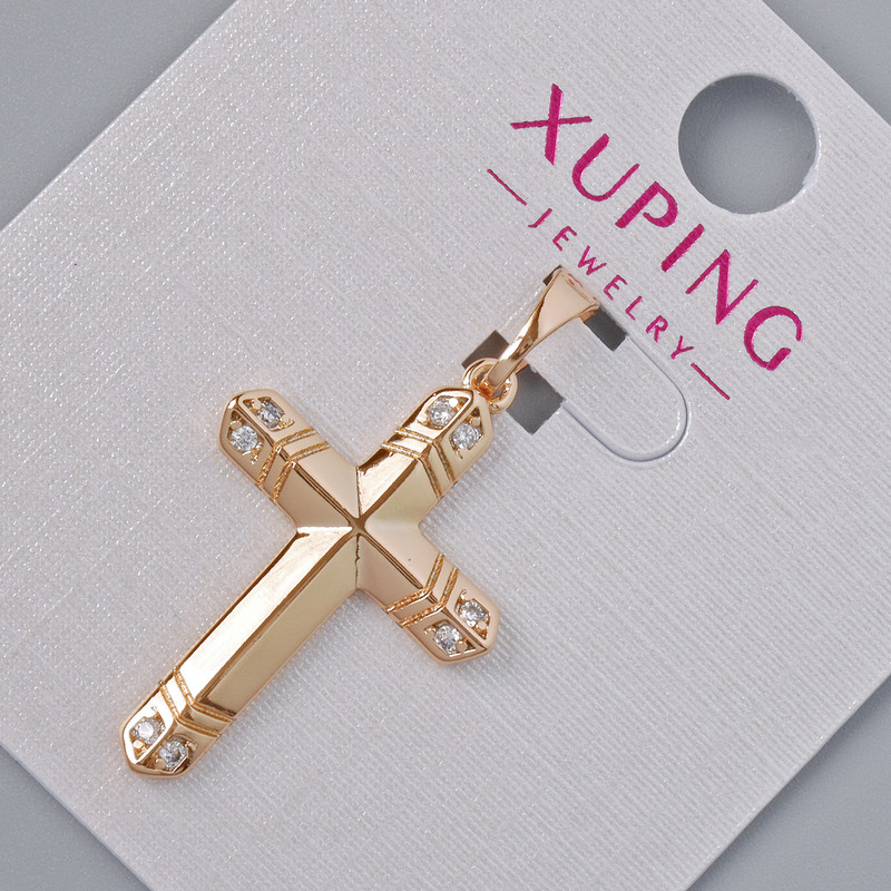 Wisiorek „Krzyż” Xuping z białymi cyrkonami, średnica 26,5 × 17 × 5 mm, długość 31 mm, złocenie 18K