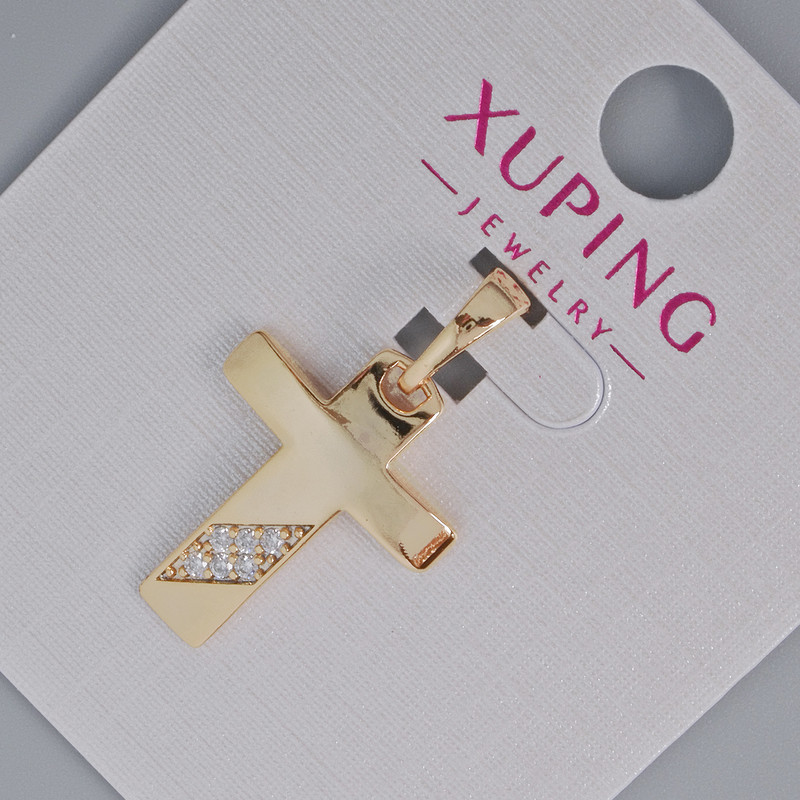 Wisiorek „Krzyż” Xuping z białymi kryształami, średnica 20×16 mm, długość 25 mm, pozłacanie 18K