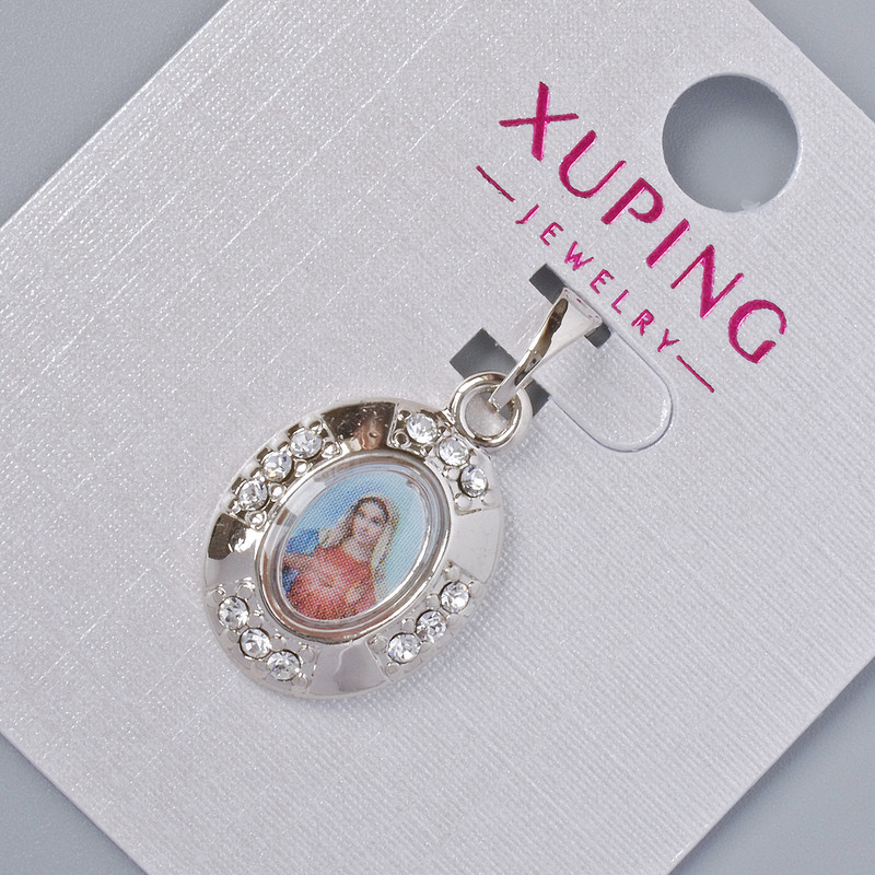 Wisiorek „Ikona” Xuping z białymi cyrkoniami, średnica 20×13 mm ±, długość 25 mm ±, rodowany