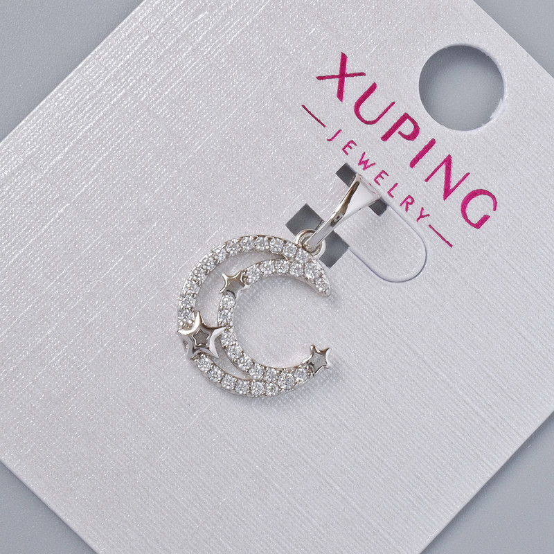 Wisiorek «Księżyc» Xuping z białymi cyrkoniami, średnica około 14×13 mm, długość około 20 mm, powłoka rodowana