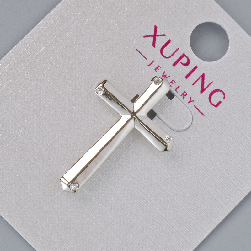 Wisiorek «Krzyż» Xuping z białymi cyrkoniami, średnica 26x17 mm, 5 mm ±, długość 33 mm ±, rodowany