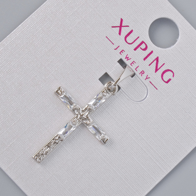 Wisiorek «Krzyż» Xuping z białymi kryształami, średnica 24×16 mm, długość 30 mm, rodowany