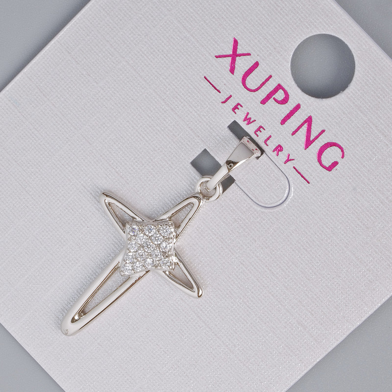 Wisiorek «Krzyż» Xuping z białymi kryształami strassowymi, średnica 24,5×16 mm, długość 31 mm, rodowany