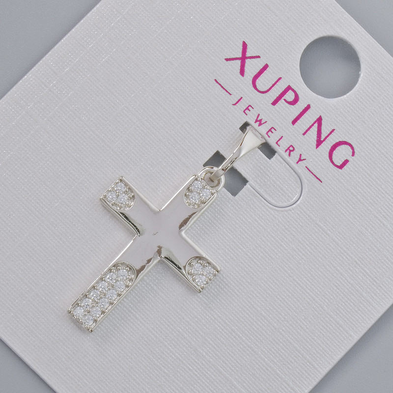 Wisiorek Krzyż Xuping z białymi cyrkoniami, średnica 22×15 mm, długość 27 mm, rodowany