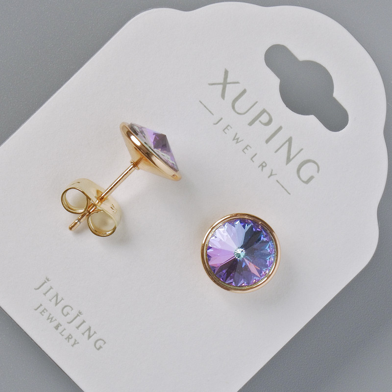 Kolczyki sztyfty Xuping z kryształami Swarovski w kolorze fioletowo-błękitnym kameleon, średnica 10 mm, pozłacane 18K