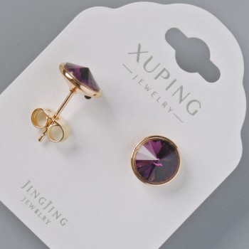 Kolczyki sztyfty Xuping z kryształami Swarovski, w kolorze bordowym, średnica 10 mm, pozłacane 18K