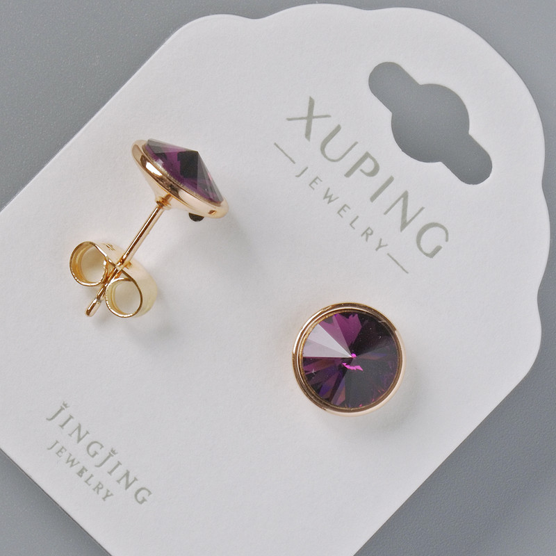 Kolczyki sztyfty Xuping z kryształami Swarovski, w kolorze bordowym, średnica 10 mm, pozłacane 18K