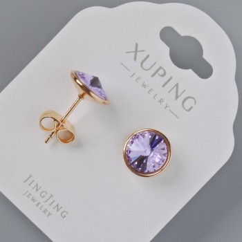 Kolczyki sztyfty Xuping z kryształami Swarovski, kolor liliowy, średnica 10 mm, pozłacane 18K