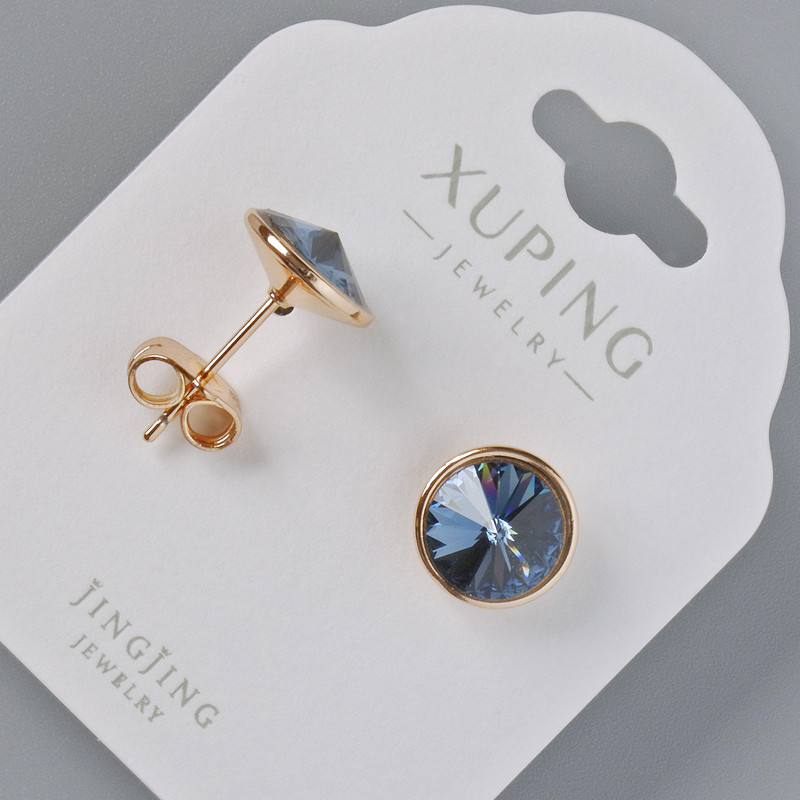 Kolczyki sztyfty Xuping z kryształami Swarovski, kolor niebieski, średnica 10 mm, pozłocenie 18K