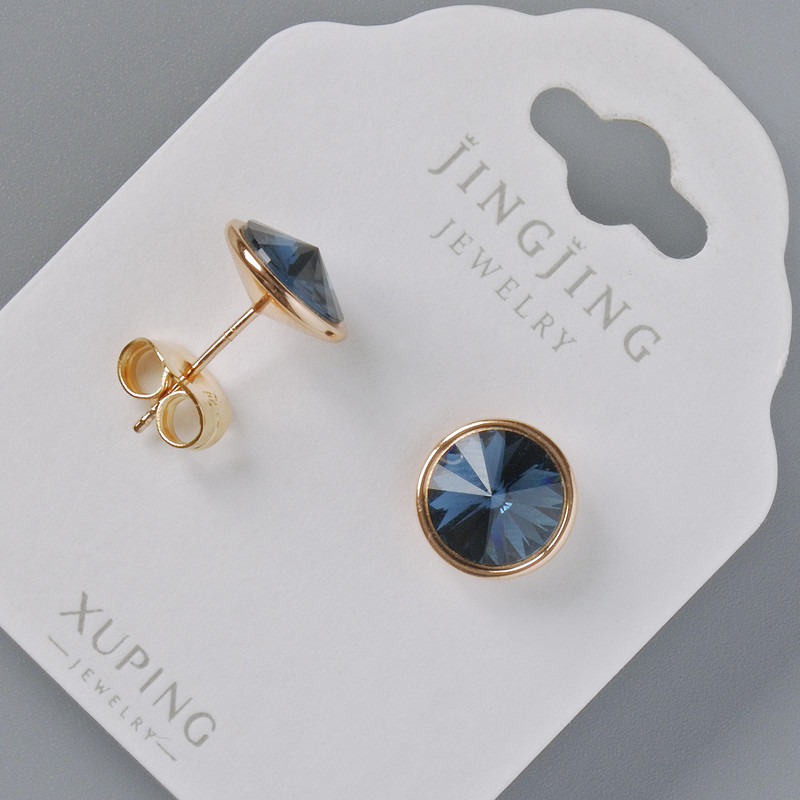 Kolczyki sztyfty Xuping z kryształami Swarovski, kolor niebieski, średnica 10 mm, pozłacane 18K
