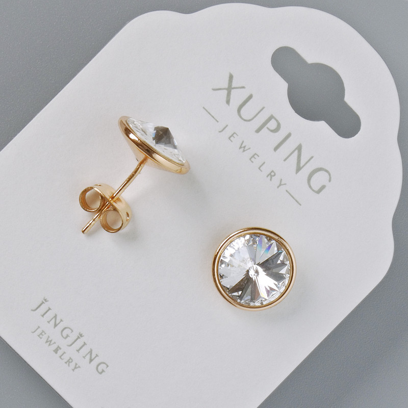 Kolczyki sztyfty Xuping z kryształami Swarovski, kolor biały, średnica 10 mm, pozłacane 18K