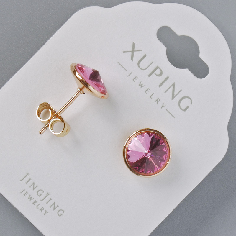 Kolczyki sztyftowe Xuping z kryształami Swarovski, w kolorze różowym, średnica 10 mm, złocenie 18K