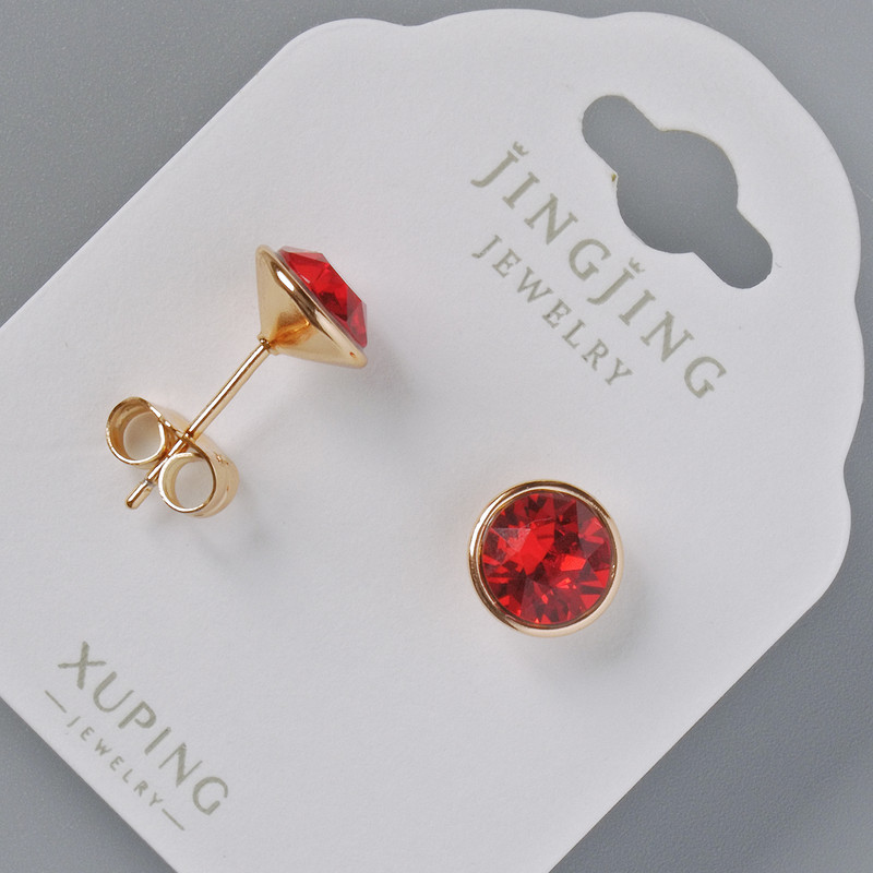 Kolczyki wkrętki Xuping z kryształami Swarovski, kolor czerwony, średnica 9 mm, pozłacane 18K