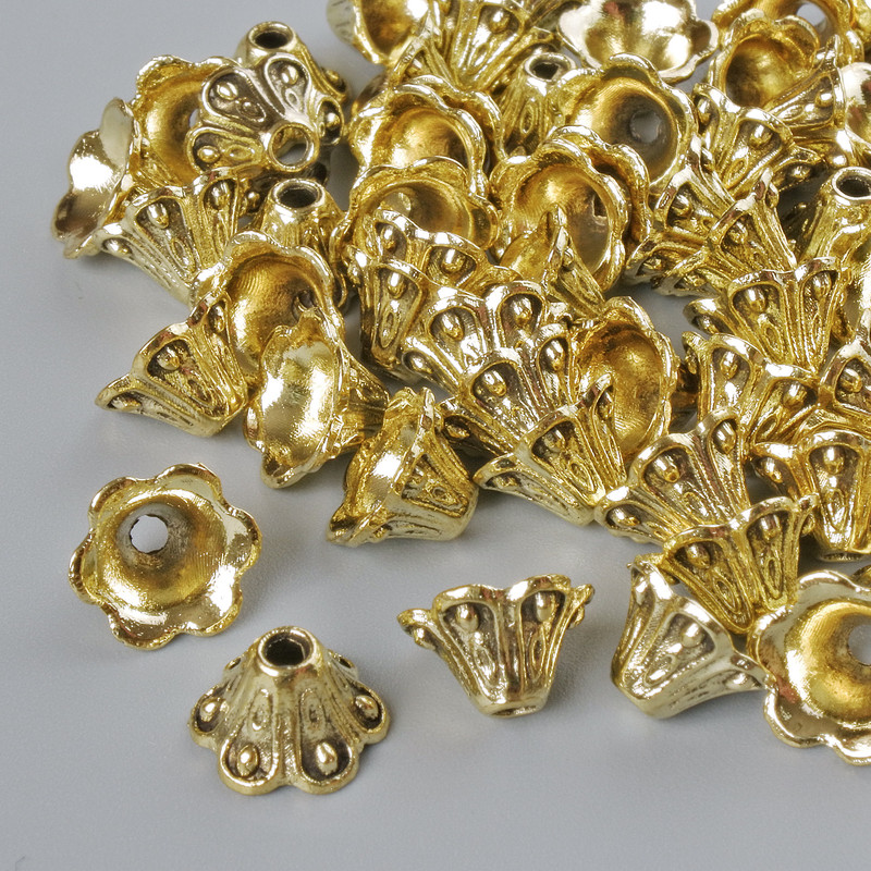 Końcówka do biżuterii, średnica 8×5 mm, średnica otworu 1,7 mm, masa 20 g, kolor metalu: jasnozłoty