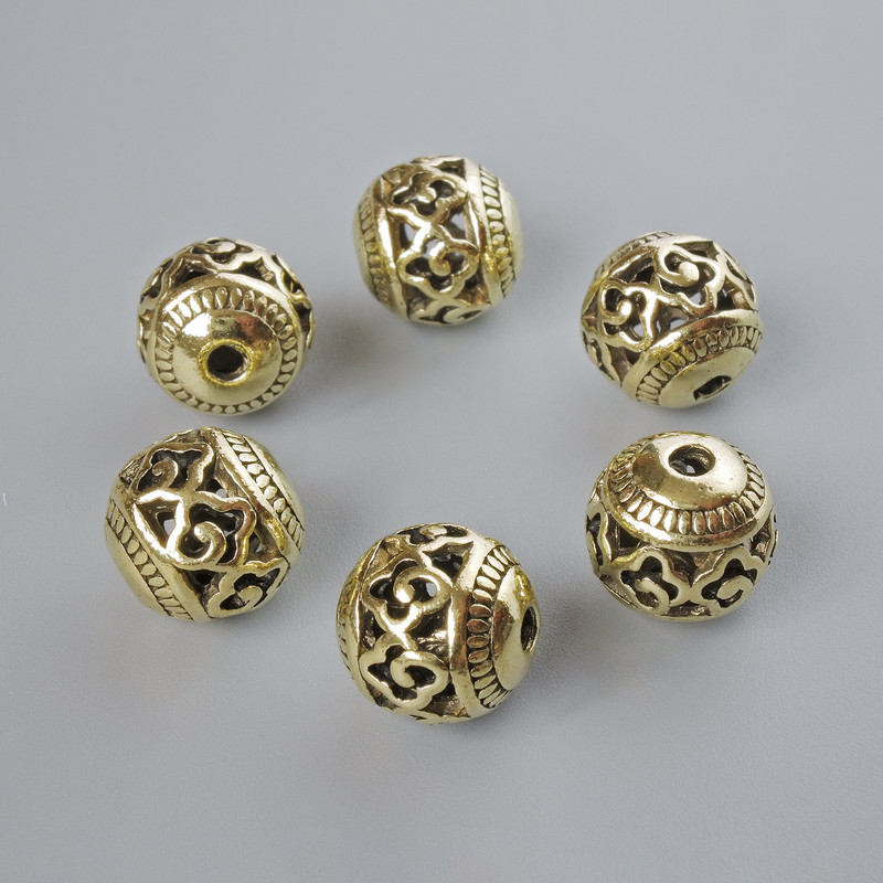 Koralik-wkładka, wielkość 10,5×11 mm, otwór 2 mm, wykończenie 6 szt. ±, kolor metalu jasnozłoty