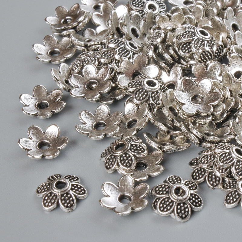Końcówka do biżuterii, średnica 7×2 mm, średnica otworu 1,5 mm, opakowanie 20 g +/- (100 szt.) kolor srebrny