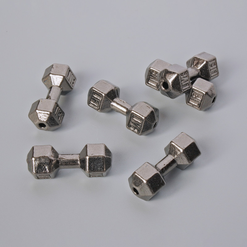 Koralik w kształcie hantla, średnica 8×19 mm, 5 mm +/-; opakowanie 6 szt. +/- ciemno-srebrny kolor metalu