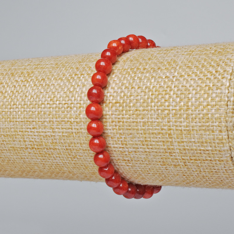 Bransoletka z czerwonego jaspisu (sztuczny) gładka kulka, średnica 6 mm ±, długość 18 cm ± (elastyczna)