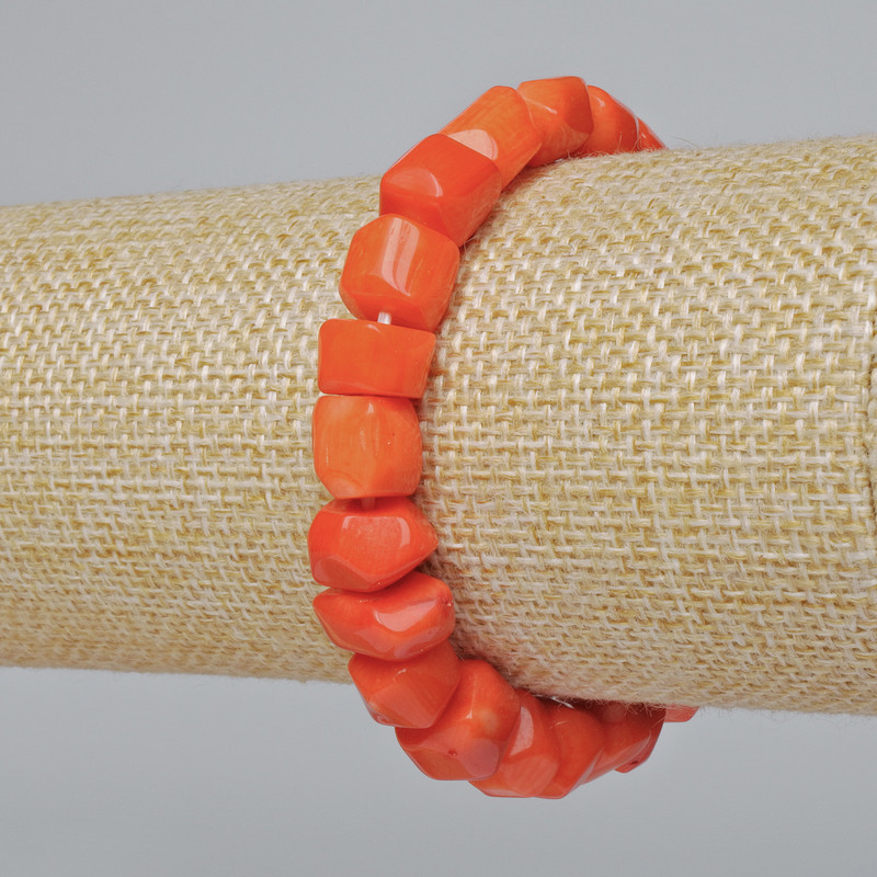 Bransoletka z pomarańczowego koralu naturalnego, fasetowana (asortyment, średni rozmiar), średnica 12×9 mm, długość 18 cm ± (rozciągany)
