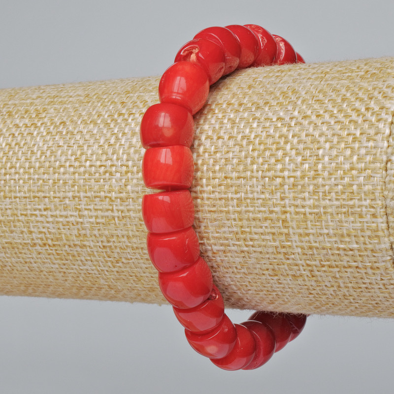 Bransoletka z naturalnego koralu w formie rondeli (asortyment kolorów, średni rozmiar), średnica 10×8 mm, długość 18 cm (rozciągana)