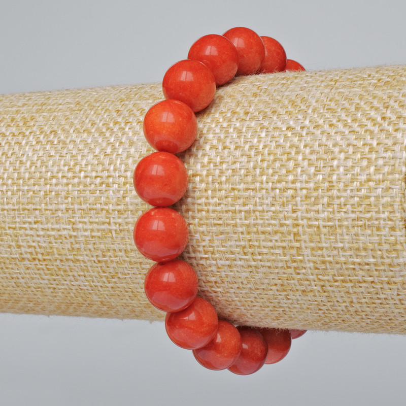 Bransoletka z czerwonego jaspisu (sztuczny) gładkie kuleczki, średnica 10 mm ±, długość 18 cm ± (na elastycznej gumce)