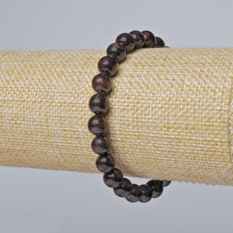 Bransoletka z granatu, naturalny kamień, gładkie kulki, średnica 7,5 mm, długość 18 cm (rozciągliwa)