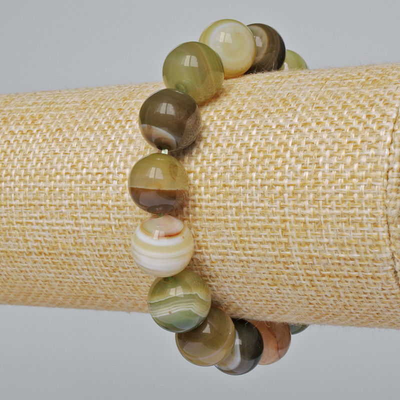 Bransoletka z zielonego agatu, naturalny kamień, gładkie kuleczki, średnica 12 mm, długość 18 cm (rozciągana)