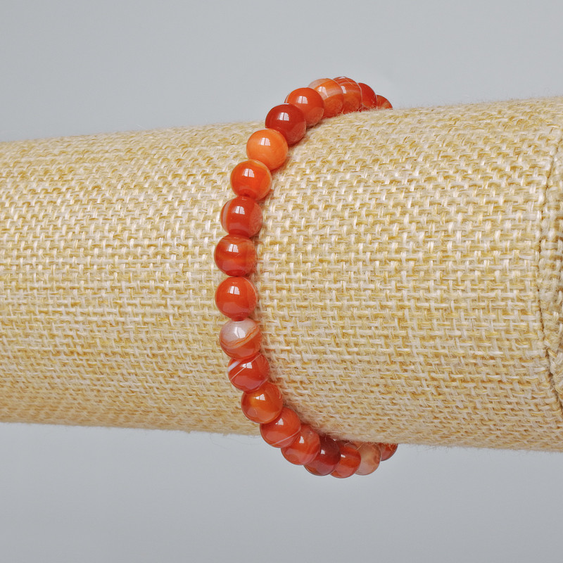 Bransoletka z naturalnego karneolu, gładkie kuleczki o średnicy 6 mm, długość 18 cm (+/-) (elastyczna)