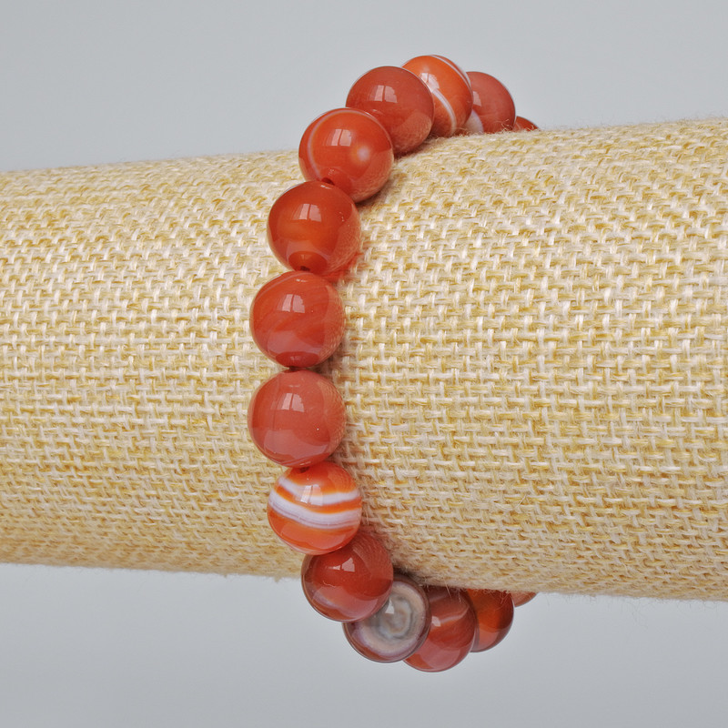 Bransoletka z agatu — naturalny kamień, gładkie kuleczki o średnicy 10 mm, długość 18 cm +/- (elastyczna)