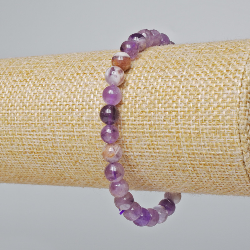Bransoletka z naturalnego ametystu, gładkie kuleczki, średnica około 6,5 mm, długość około 18 cm (elastyczna)
