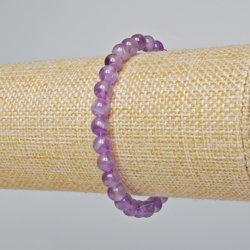 Bransoletka z naturalnego ametystu, naturalny kamień, gładka kuleczka, średnica 6 mm +/-, długość 18 cm +/- (bransoletka elastyczna)