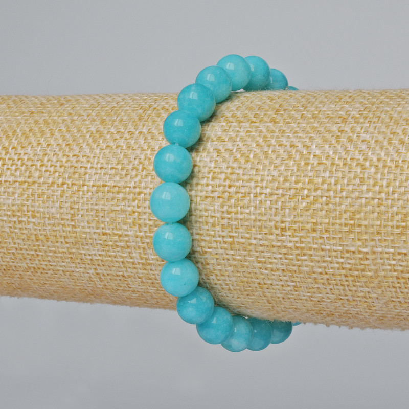 Bransoletka z akwamarynu, gładkie kulki, średnica 8 mm, długość 18 cm (elastyczna)