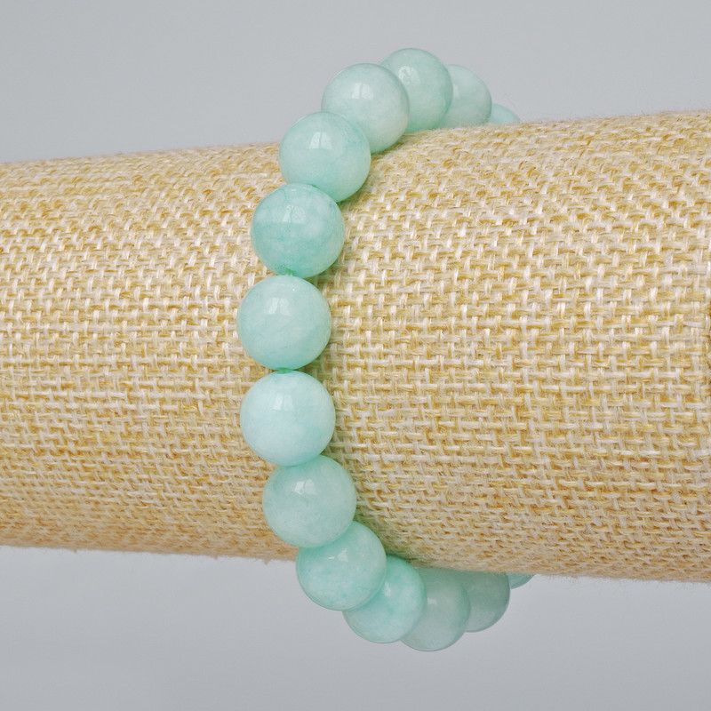 Bransoletka z amazonitu – naturalny kamień, gładka kuleczka, średnica 10 mm ±, długość 18 cm ± (na elastycznej gumce)