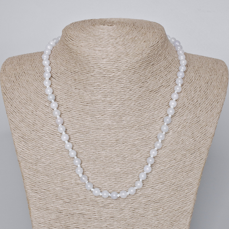 Naszyjnik z akwamarynu, naturalny kamień, gładka kulka,średnica 6 mm, długość 46–49 cm