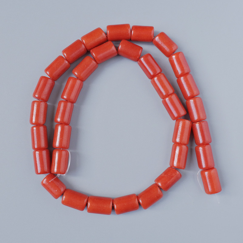Koraliki z koralu prasowanego cylindryczne, 8×11,5 mm, długość około 40 cm, na żyłce